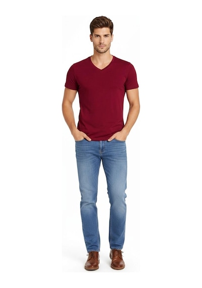 Novalisse Erkek Body T-shirt V Yaka Slim Fit Likralı Kısa Kol Tişört - Bordo Çoklu Renk