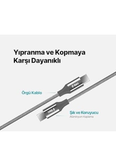 Usb-c 300cm 60w Pd Qc Hızlı Şarj Data Kablosu Uzay Grisi Diğer