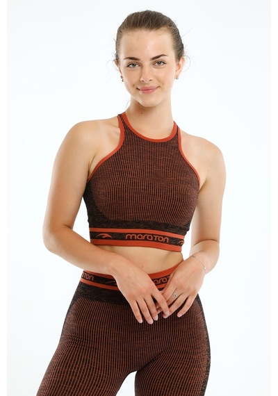 Maraton Active Slimfit Kadın Bisiklet Yaka Kolsuz Basic Kiremit Bra 813076-Kiremit