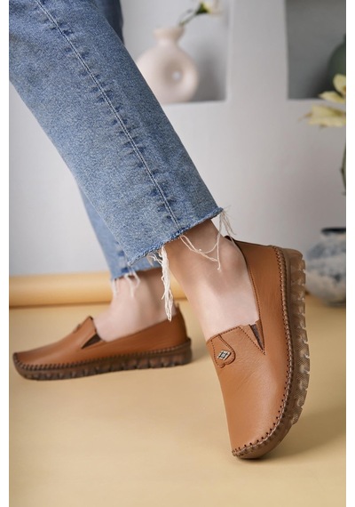 Nesilshoes Nesil Shoes Knc 14 Taba Hakiki Deri Şeffaf Taban Kadın Ayakkabı