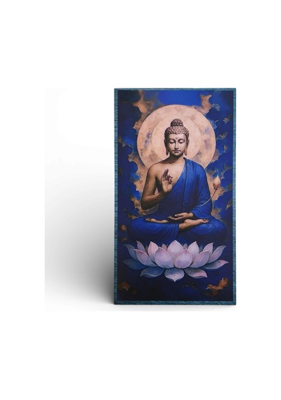 Lotus Üzerinde Buddha Ahşap Tablo - Zen & Meditasyon Duvar Dekoru - 16x28 Cm Özel Baskı Spiritüel Sanat