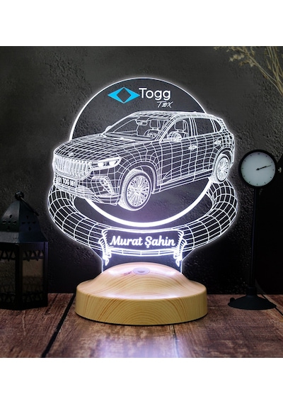 Togg T10x Araba Kişiye Özel 3d Led Lamba, Togg Hediyesi, Elektrikli Araba Tutkunlarına İsimli Masa Lambası