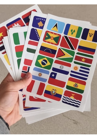 Dünya Ülkeleri Bayrak Çıkartma Seti 194 Ülke 216 Etiket 4x3 cm Sticker Okul Proje Etiketi