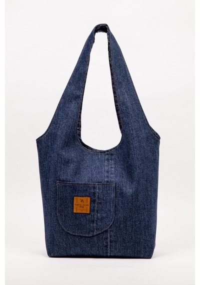 Fabric Craft Bag Denim Omuz Çantası Kadın Lacivert Cepli Astarlı Günlük Çanta 38x32 Cm