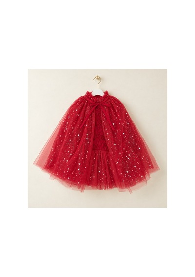 Ministok Shine Rose Pelerinli Kız Çocuk Özel Gün Elbisesi Kırmızı