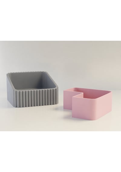 3d Baskı Fıstık Kasesi - Çift Hazneli Kabuk Ayırıcı Sunum Kasesi - Gri Pembe
