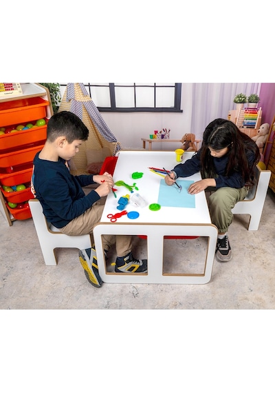 2 Kişilik Çekmeceli Oyun, Aktivite, Etkinlik Masası,byz Pembe Mdf Beyaz