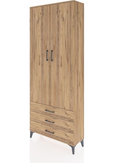 Arges Dolap 2 Raflı 4 Çekmeceli Tek Askılı 88x30x221 Aytaşı-çam Atlas Çam