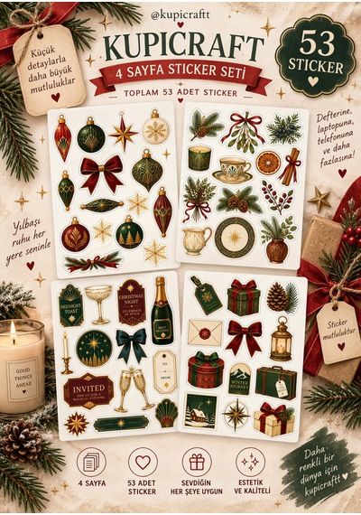 4 Sayfa Yılbaşı Temalı Sticker Set - Christmas Sticker Yeni Yıl -ajanda Scrapbook Journal - 939222331 Diğer