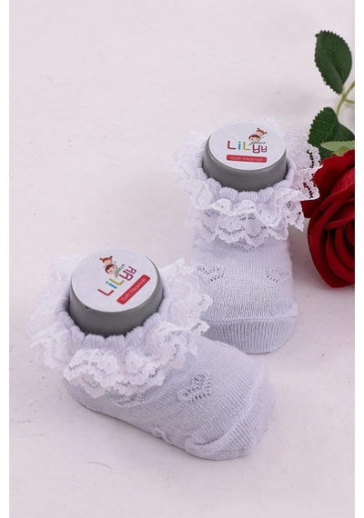 Burçak Çorap Soft Yıkamalı Kız Bebek Çorabı - Tül Ve Güpür Detaylı Pamuklu Model 4'lü Dantelli Beyaz