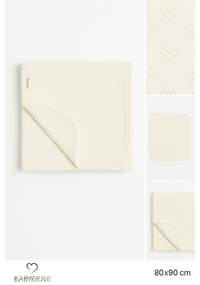 Babyden's Kalp Desenli Jakarlı %100 Pamuklu - Nefes Alabilen - Yumuşak Bebek Battaniye Ekru