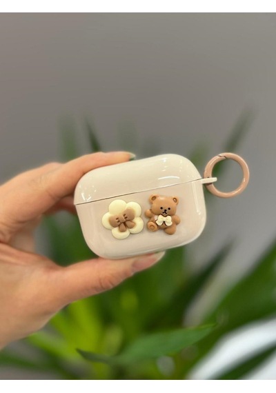 Airpods 3.nesil Uyumlu Sevimli Ayıcıklı Koruyucu Kılıf Krem