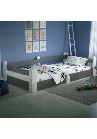 Tuliplifeyapımarket Tuliplife Montessori Karyola Beyaz-Antrasit Çocuk Yatağı -302 Antrasit - Beyaz