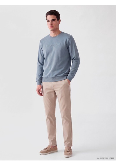 Lcwaıkıkı Classic İndigo Bisiklet Yaka Baskılı Erkek Kalın Sweatshirt