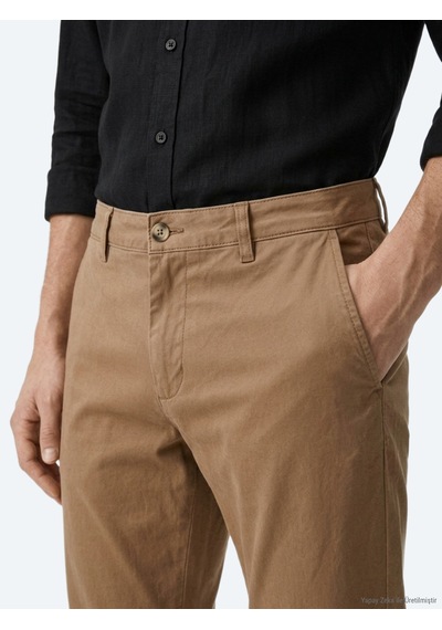 Kip Deve Tüyü Düz Dokuma Regular Fit Casual Pamuk Karışımlı Pantolon Camel