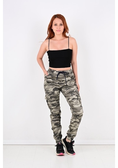 Black Steel Kargo Cepli Kamuflaj Desen Bayan Pantolon-Byn-91000