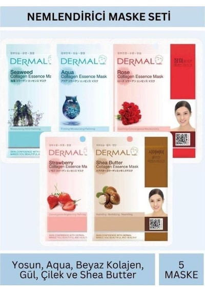 Nemlendirici Deniz Yosunu Aqua Gül Çilek Karite Yağı Özlü Maske Seti 23gr X 5adet