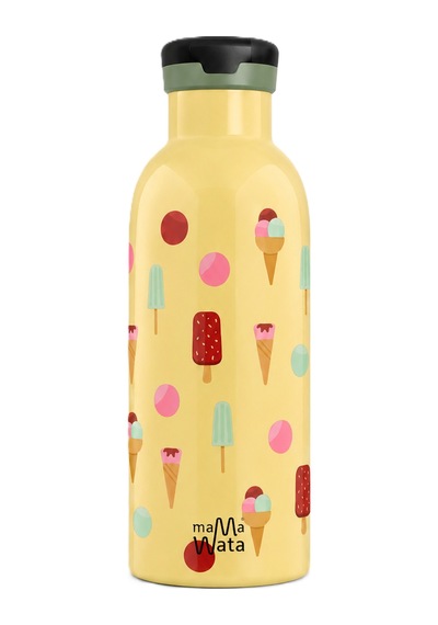 Mamawata Ice Cream Pipetli Çocuk Termos Matara 470 Ml Paslanmaz Çelik Sızdırmaz Yalıtımlı Suluk Sarı