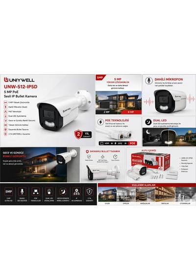 Unıywell Unw-512-ıp5d 5 Mp Poe Sesli İp Bullet Kamera