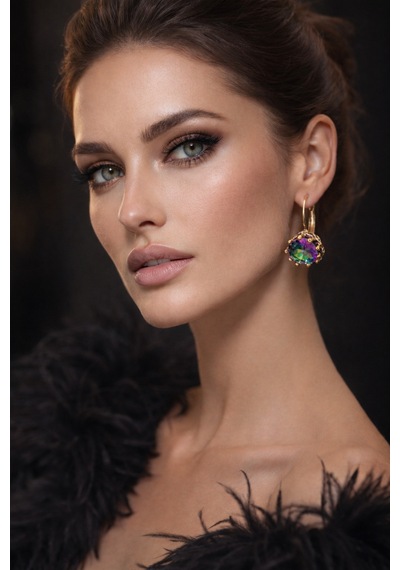 Kadın Bakır Küpe Doğal Mistik Topaz Taşlı Yuvarlak Model Saf Bakır Küpe Diğer