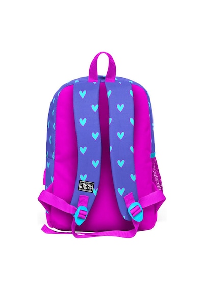 Coral High Kids Lavanta Pembe Kalp Desenli Dört Bölmeli USB Şarjlı Kulaklık Çıkışlı Okul Sırt Çantası 23806
