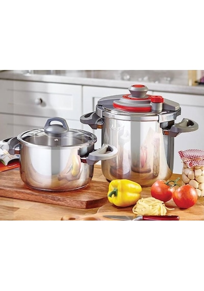 Falez Cst-1007 Cook-fest 4+7 Lt Duduklu Tencere Kırmızı Gri