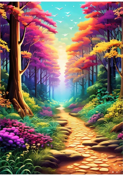 Renkli Ağaçlar Ve Patika Yol Tasarım Mdf Tablo 35cm X50cm