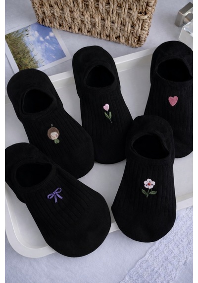 Hitit Socks Kadın 5 Çift Premium Kalite Fiyonk Çiçek Ve Kalp ... Çok Renkli