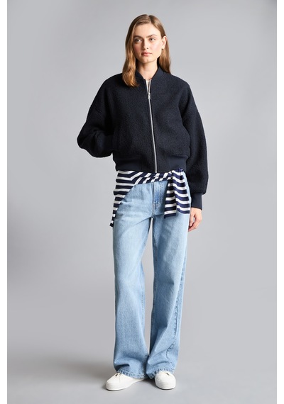 Defacto Regular Fit Fermuarlı Buklet Bomber Kaşe Kaban H3960ax26wnnv94 Lacivert-nv94