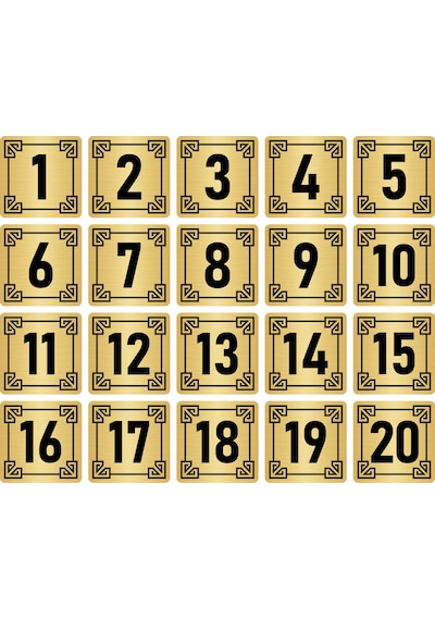 Metal Kapı Masa Dolap Numara Levhası 7x7cm Altın Renk 20 Adet (1…20)