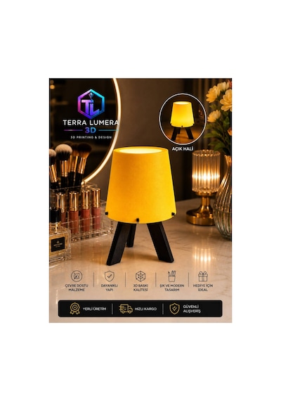 Modern Led Masa Lambası Dekoratif Gece Abajuru Sarı
