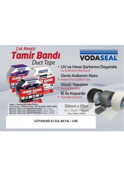 Nm Vodaseal Duct Tape Tamir Bandı 50 Mm X 25 Mt Gri
