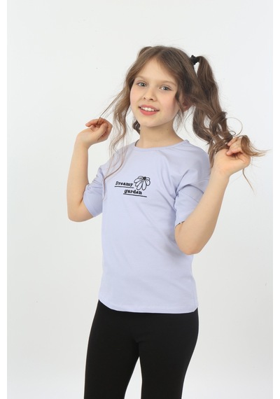 Toontoy Kids Toontoy Kız Çocuk Dreamy Garden Nakışlı Tişört Mavi