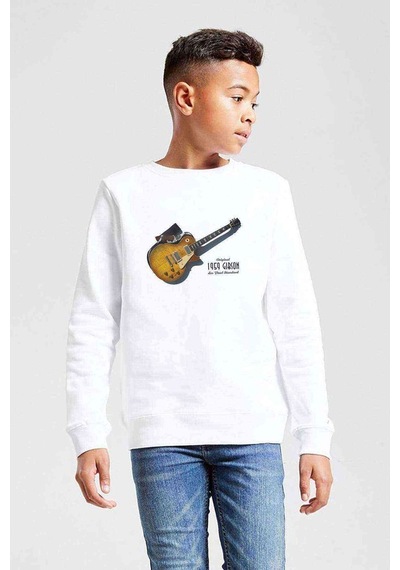 Tshirthane 1959 Les Paul Standard Baskılı Unisex Çocuk Beyaz Sweat Beyaz