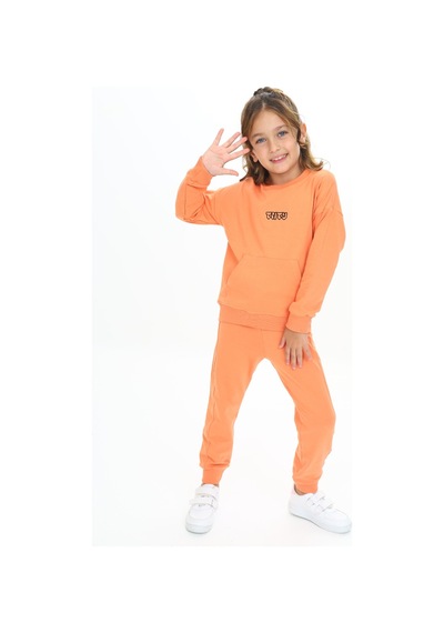 Toontoy Kids Toontoy Kız Çocuk Kanguru Cepli Tnty Nakışlı Eşofman Takım Somon