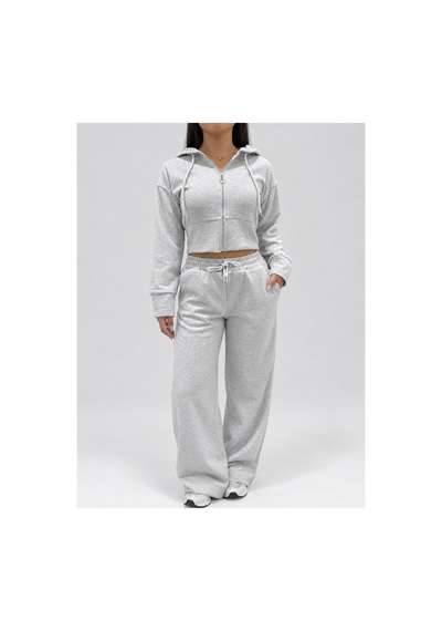 Modanida Kadın Gri Crop Fermuarlı Kapüşonlu Sweatshirt Ve Bol Paça Eşofman Altı Kalın Kumaş Alt-üst Takım Gri Gri Modanida Kadın Gri Crop Fermuarlı Kapüşonlu Sweatshirt Ve Bol Paça Eşofman Altı Kalın Kumaş Alt-üst Takım Gri Gri