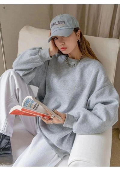 Mbb E-ticaret Kadın 3 İplik Pamuklu Oversize Yarım Fermuarlı Yakalı Basic Sweatshirt - Gri