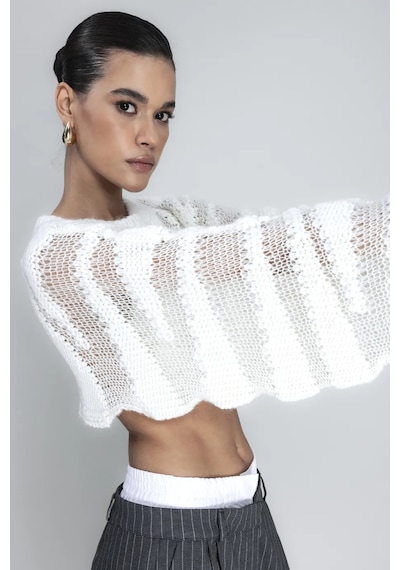Fashion Cocktail Puffy File Örgü Yünlü Örme Transparan Mini Kısa Göbek Açık Bolero Tarzı Kombin Kazak Crop Ekru Fashion Cocktail Puffy File Örgü Yünlü Örme Transparan Mini Kısa Göbek Açık Bolero Tarzı Kombin Kazak Crop Ekru