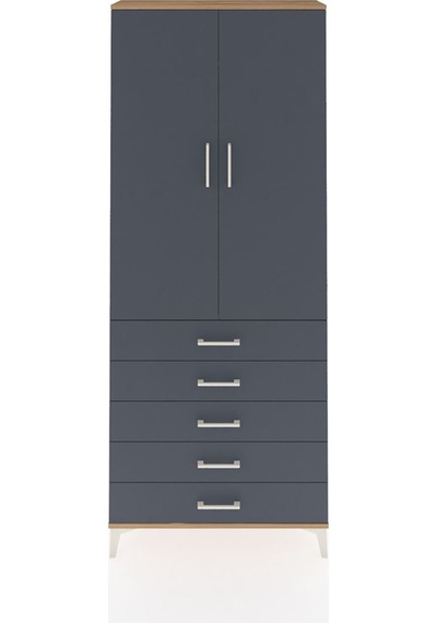 Arges Dolap 2 Raflı 5 Çekmeceli Tek Askılı 88x30x221 Çam-antr... Çam
