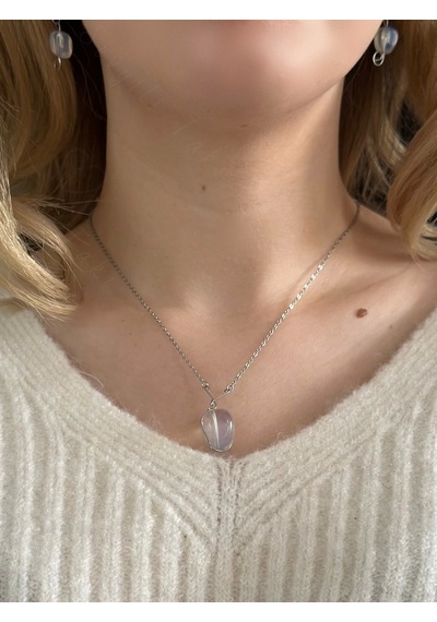 Opal Doğal Taşlı Çelik Kolye Spiritüel Serisi