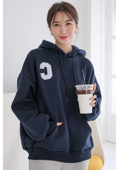 Uyguntarz Unisex C Baskılı Sweatshirt Lacivert