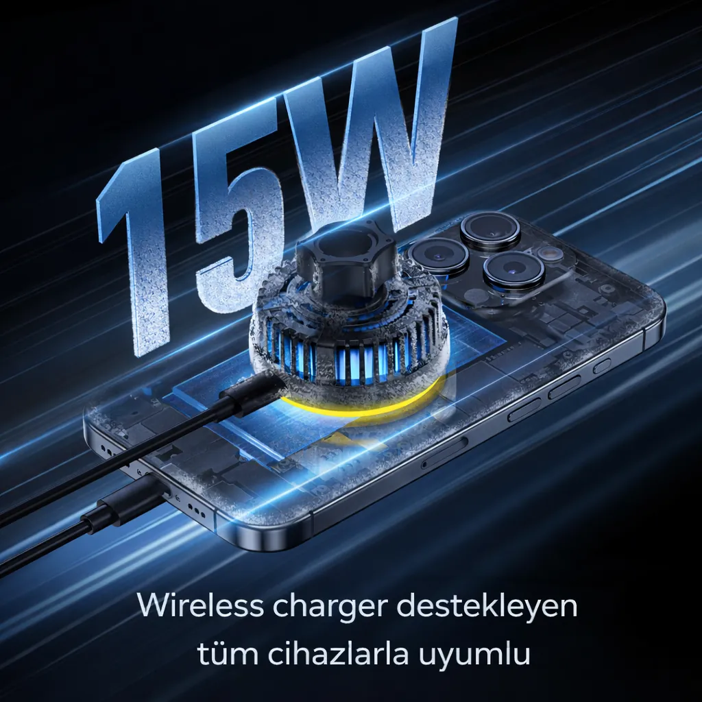 Aggiy Coolmag Soğutmalı 15w Magsafe Araç İçi Şarj Mıknatıslı Telefon Tutucu Izgara & Cam Montaj Kablosuz Şarj