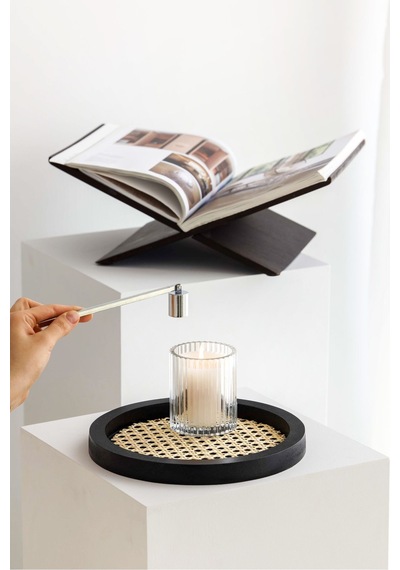 Rattan Hazeran Yuvarlak Tepsi Siyah Tüm Boy 24 Cm %100 Doğal Hazeran