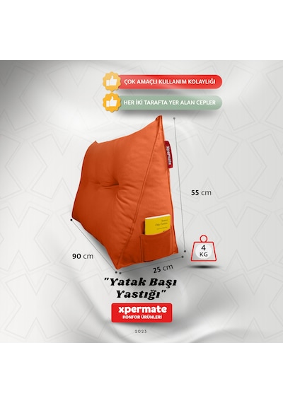 Yatak Başı Yastığı Sırt Ve Bel Destek Yastığı 90 Cm Yaslanma Ve Dinlenme Yastığı Turuncu