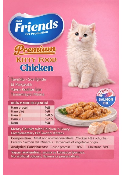 Premium Tavuklu Yavru Kedi Konservesi 400 Gr Kitten Yaş Mama 0-12 Ay