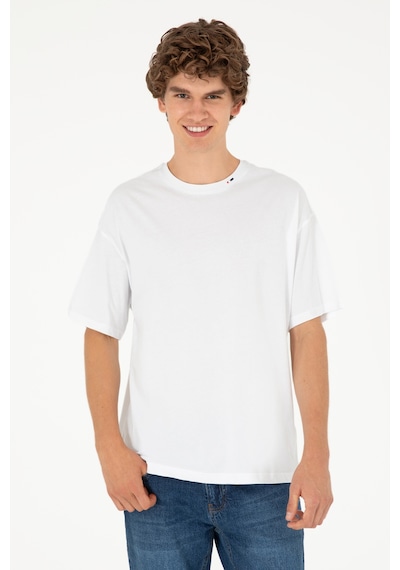 U.S. Polo Assn. Erkek Oversize Fit Bisiklet Yaka Beyaz Tişört 50294288-VR013