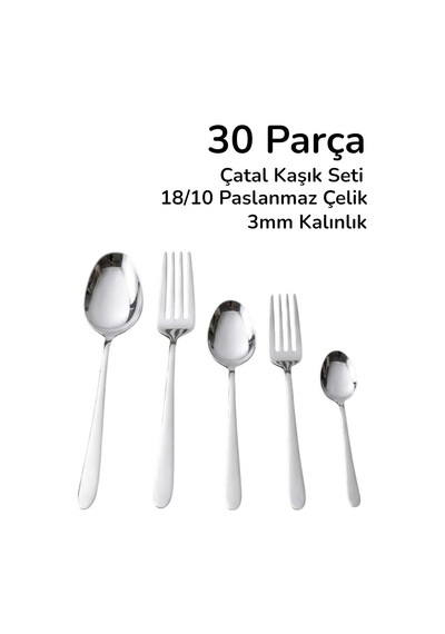 İmza 30 Parça 18/10 Paslanmaz Çelik Çatal Kaşık Takımı Gri