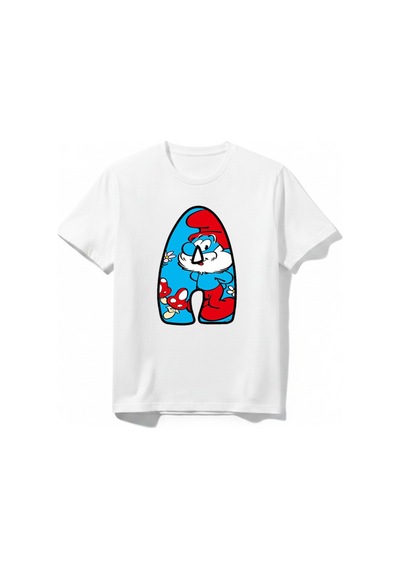 Urbantrendstore Şirinleer Baş Harf Temalı Baskılı Unisex Kız Çocuk Erkek Çocuk Bisiklet Yuvarlak Yaka Basic Kısa Kollu %100 Pamuk Tişört Beyaz