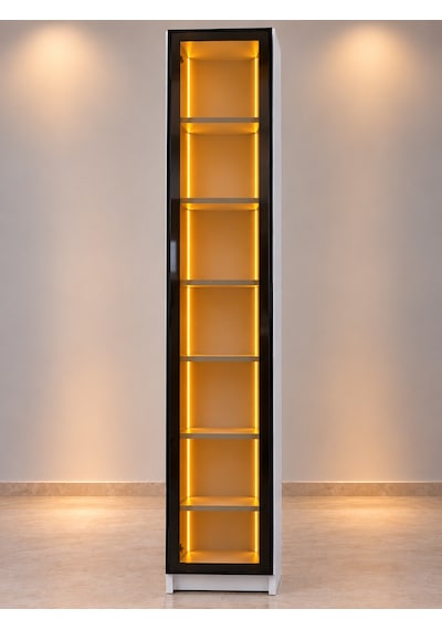 Imobsan Beyaz Led Işıklı Reflekte Cam Kapaklı Vitrin Dolabı 6 Mdf Raflı Imobsan Beyaz Led Işıklı Reflekte Cam Kapaklı Vitrin Dolabı 6 Mdf Raflı