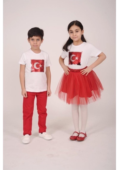 Pretty Çocuk Ay Yıldız Paletli T-shirt Beyaz
